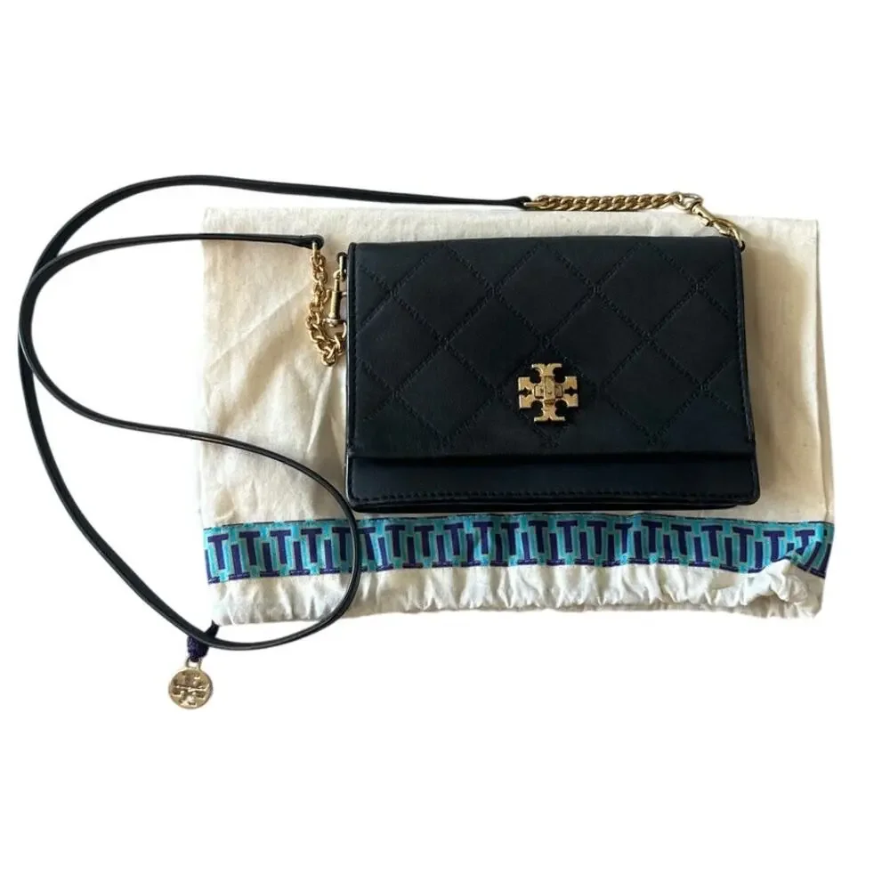 Tory Burch Georgia Quilted Turn Lock Mini Crossbody WOC Black‎
